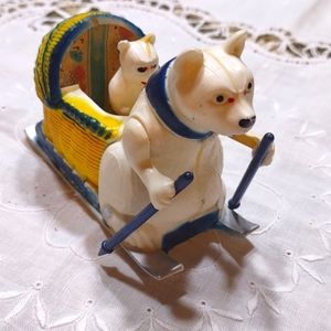 Vintage Rare Skiing Polar Bear Push Along Toy